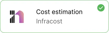 Cost estimation Infracost label with a checkmark icon on a white background.