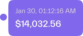 Digital display showing date and time Jan 30, 01:12:16 AM, with an amount of $14,032.56 below.