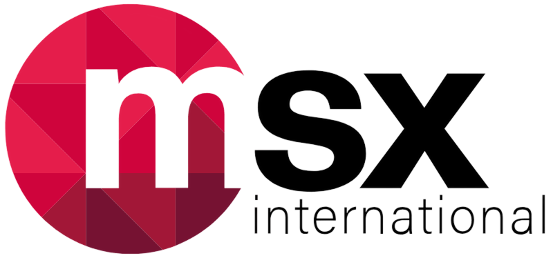 Logo of msx international with a stylized red geometric circle around the letter m.