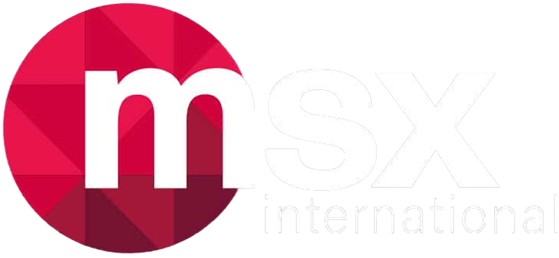 MSX International logo with red geometric circle and white text on black background.