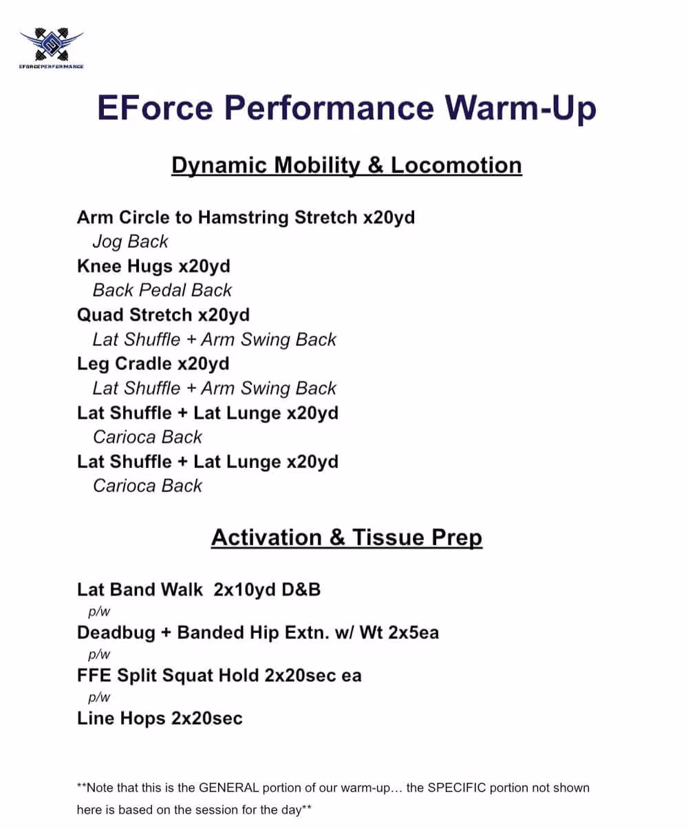 Eforce performance warmup program