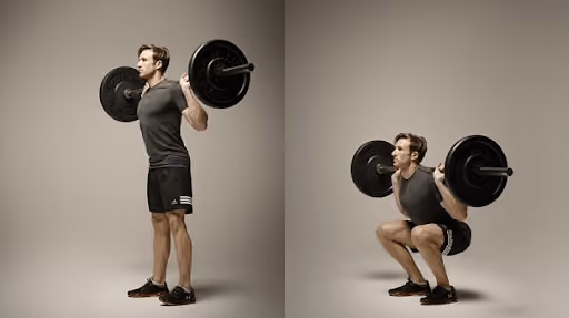 Man with black shirt doing back squat