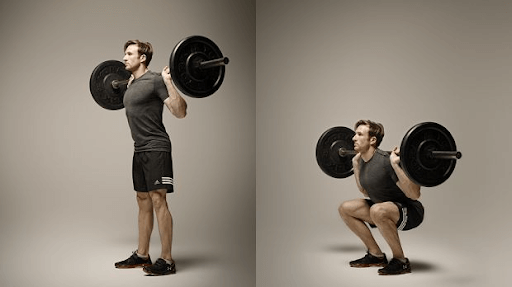 Man with black shirt doing back squat