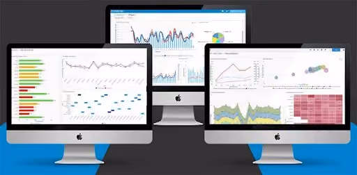 3 apple monitor with charts