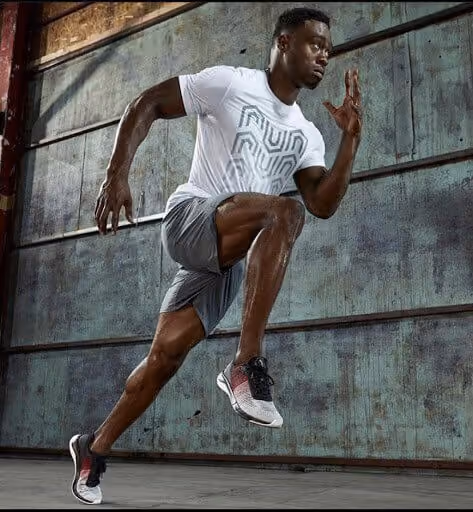 Black man with running posture