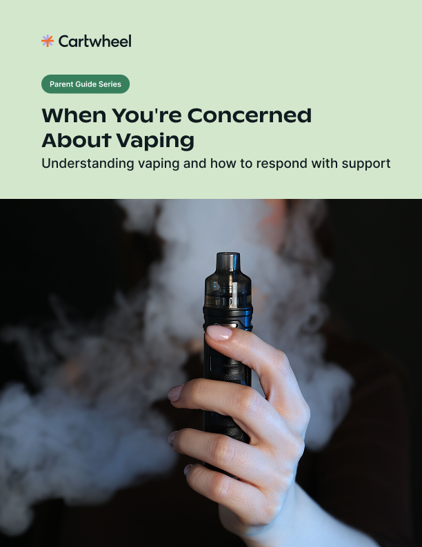 Free PDF guide · 4 pages — Cover of Cartwheel’s parent guide When You’re Concerned About Vaping