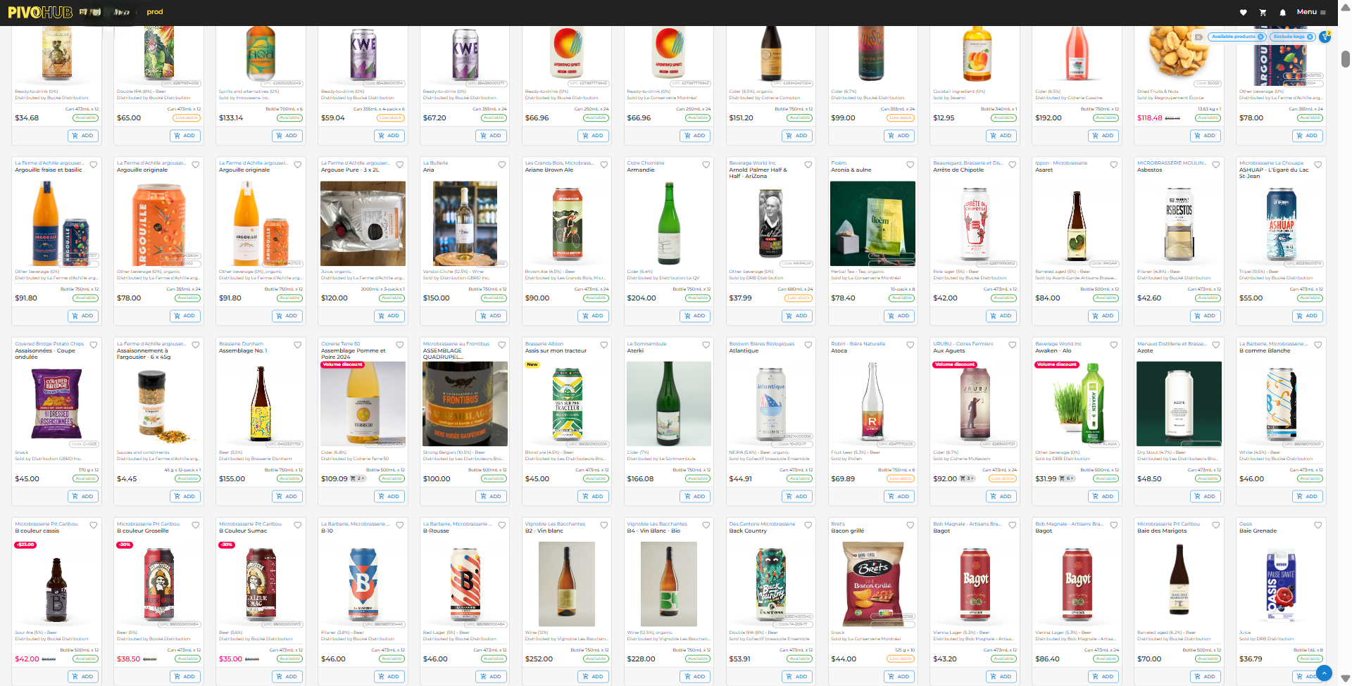 PivoHub B2B marketplace interface showing a diverse range of products.
