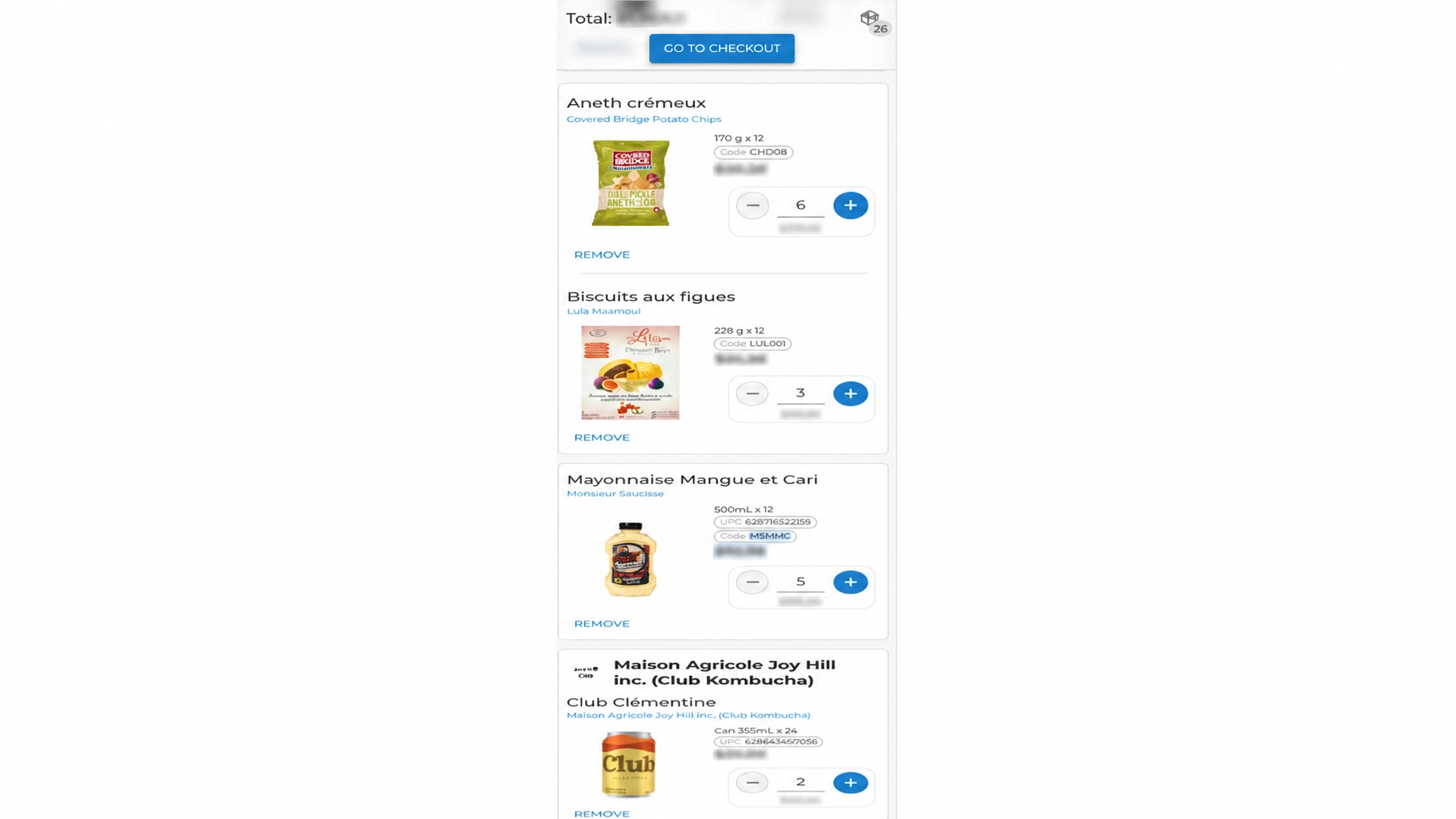 Panier d'achat unifié multi-fournisseurs pour les commandes en gros d'aliments et de boissons