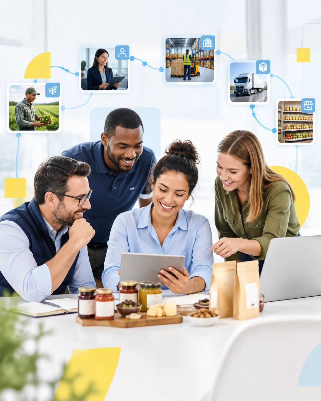 Food producer team using connected sales data to plan growth