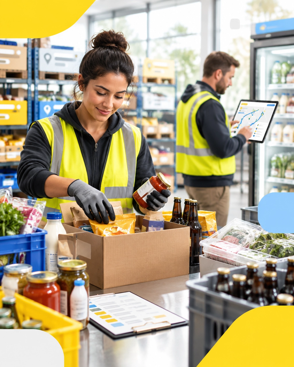 Warehouse team preparing food and beverage orders for delivery