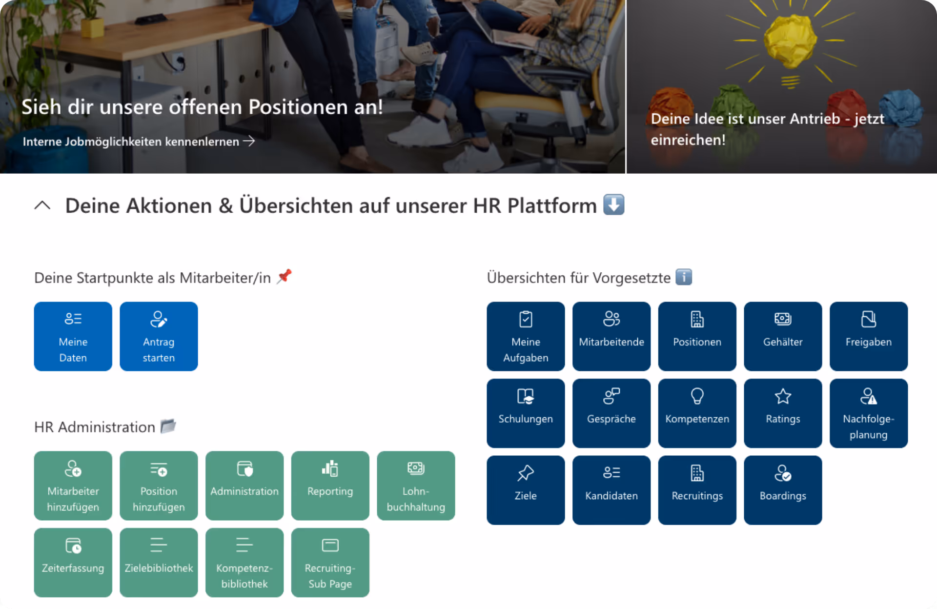 Screenshot zeigt Startseite von pemundo mit wichtigen Aktionen für unterschiedliche Zielgruppen.