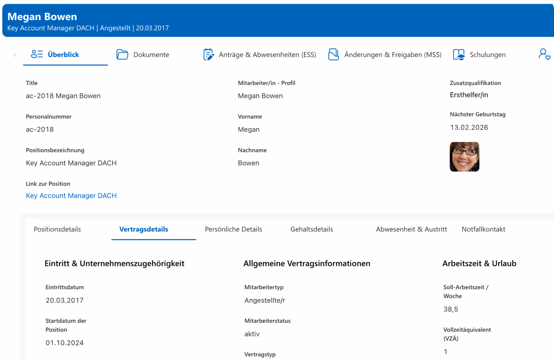 Screenshot zeigt eine Personalakte in pemundo.