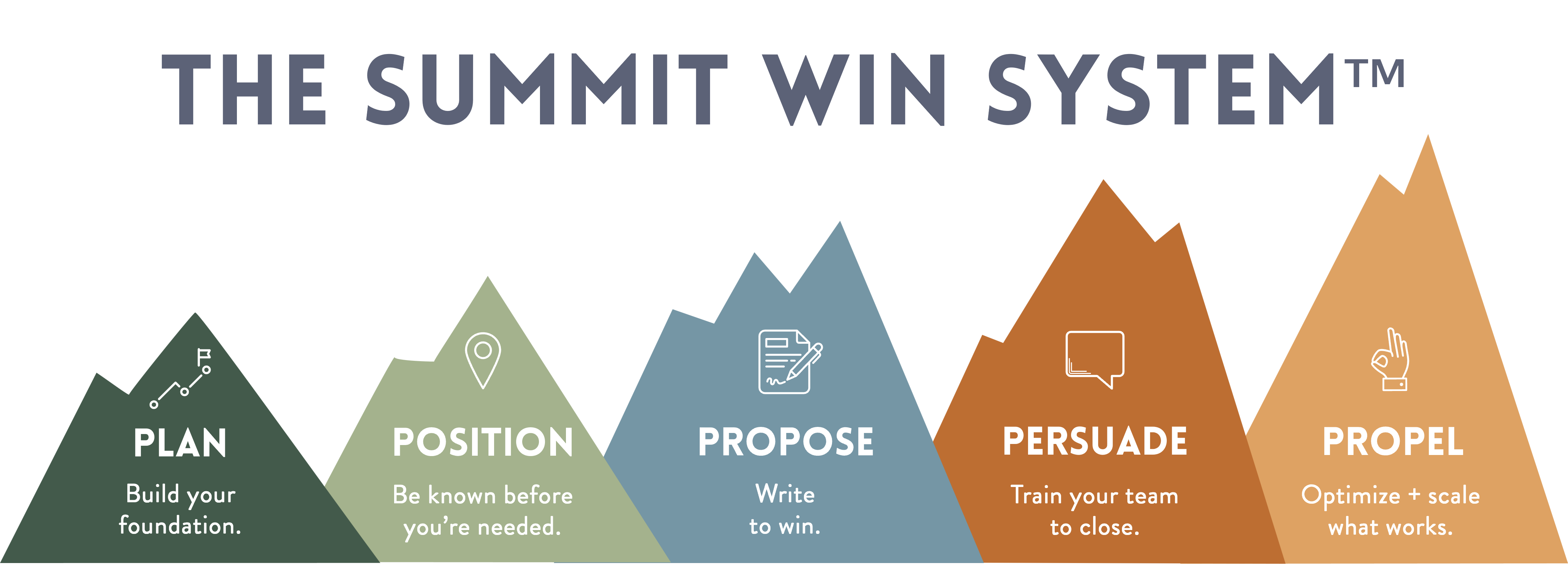 Summit Win System stages: plan, position, propose, persuade, propel