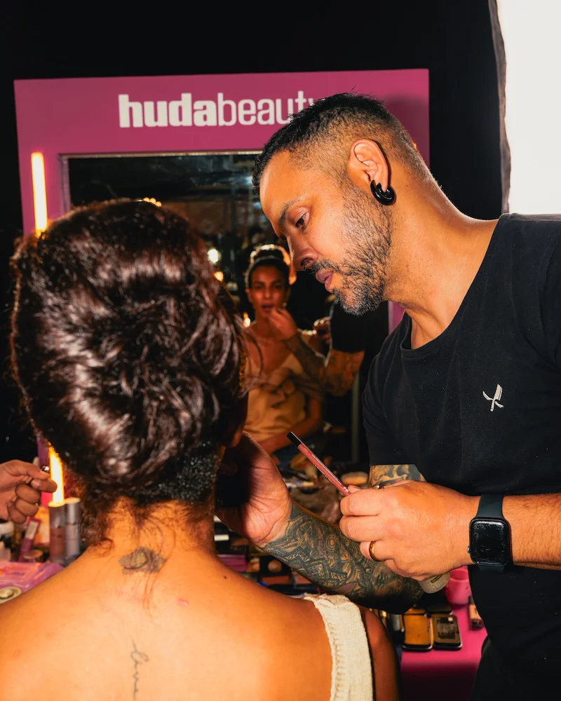 Daniel Bauer and the Daniel Bauer Academy team backstage at Gaurav Gupta's international couture show in collaboration with Huda Beauty Dubai.