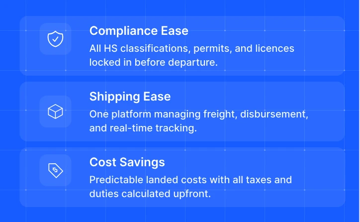 Compliance ease, shipping ease and cost savings