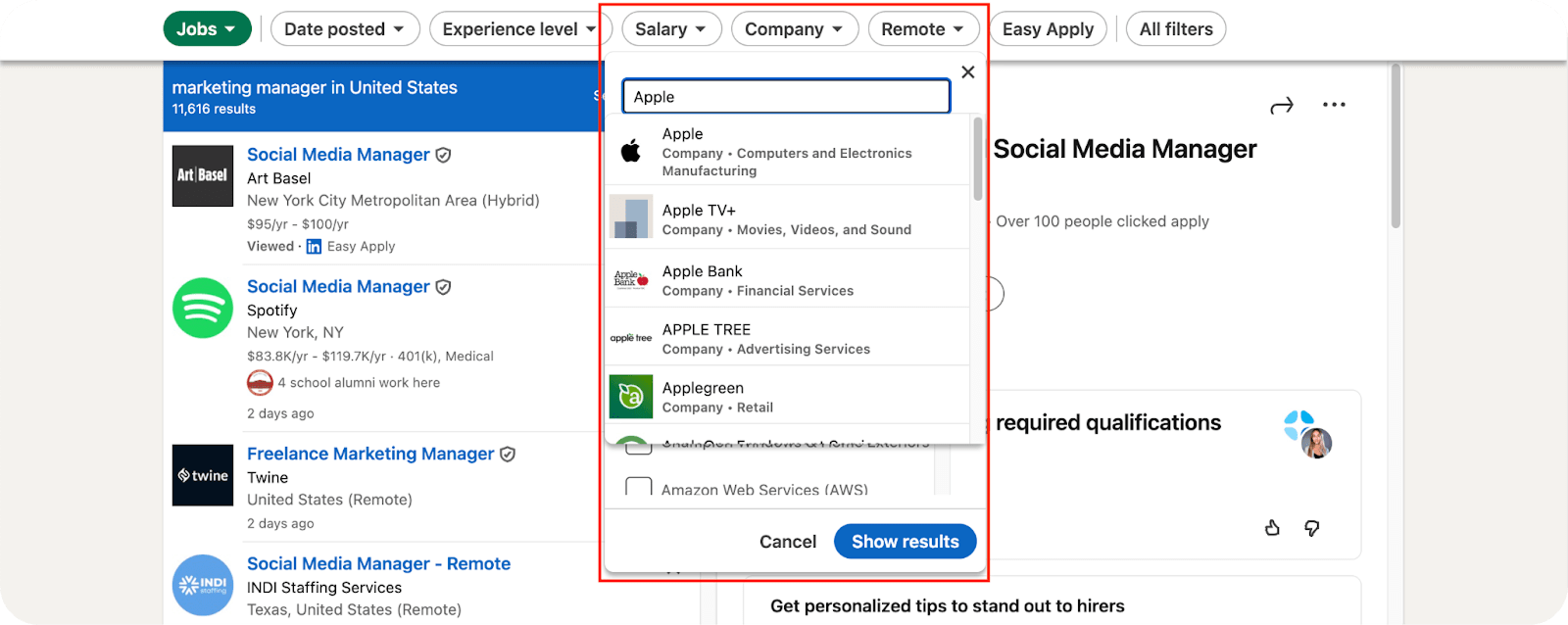 Search input field within filter options for fast navigation.