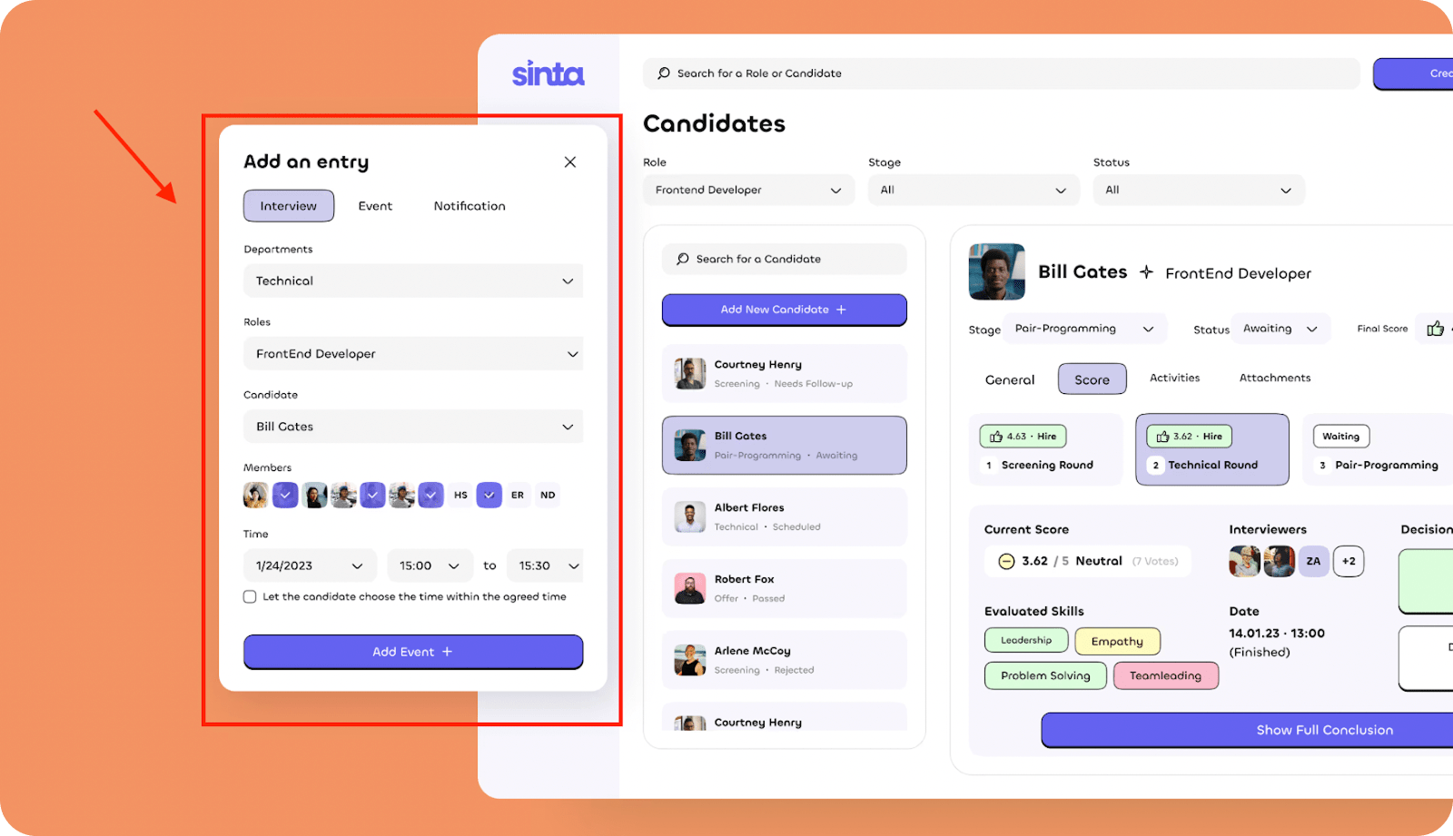 Modal filter interface.