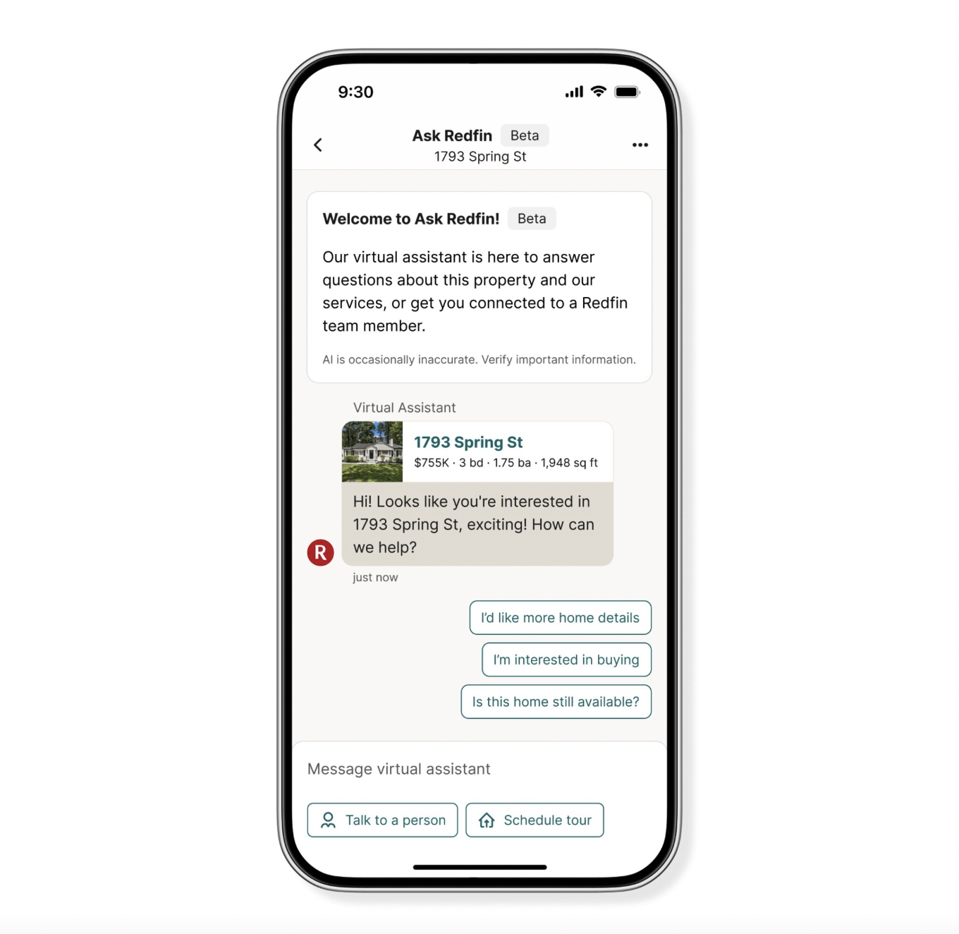 Redfin AI Chatbot interface