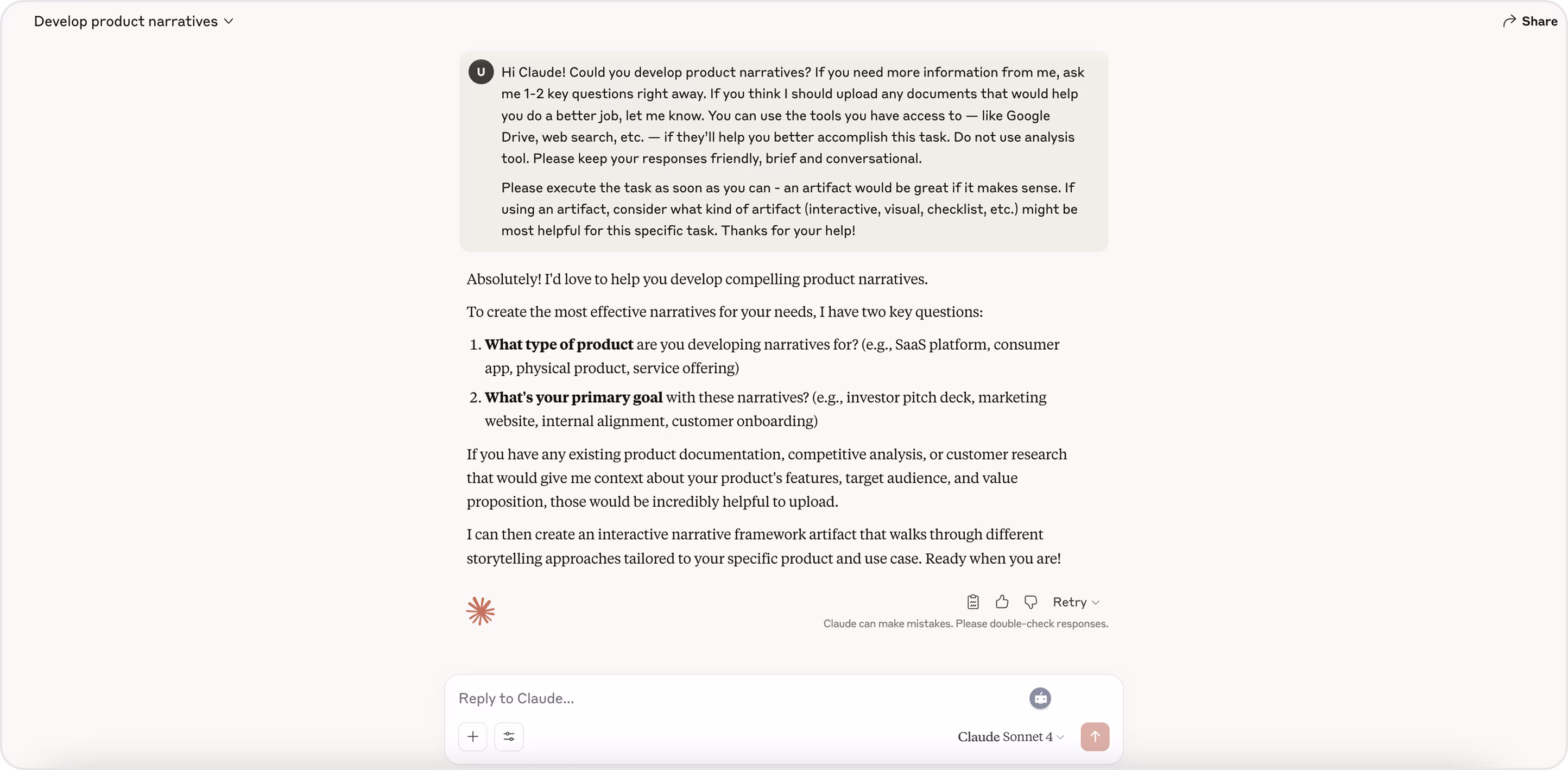 Claude user interface
