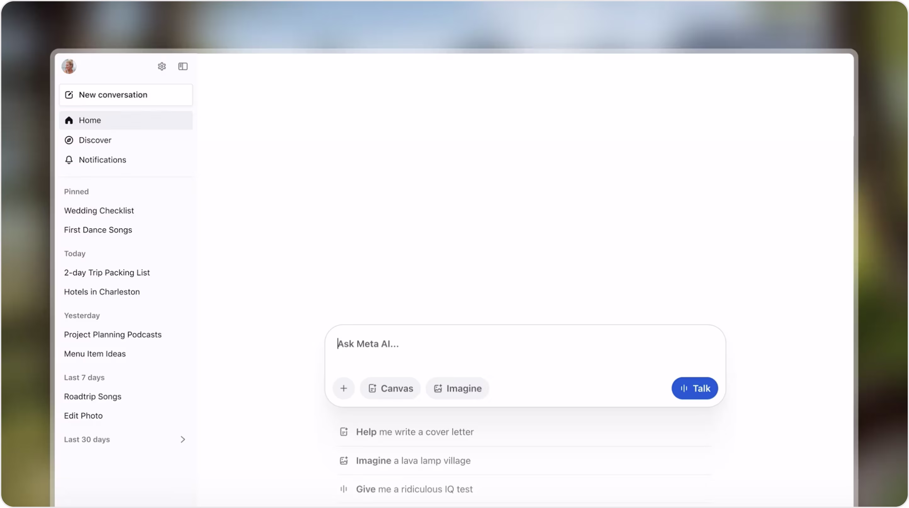 Meta AI Chatbot user interface example
