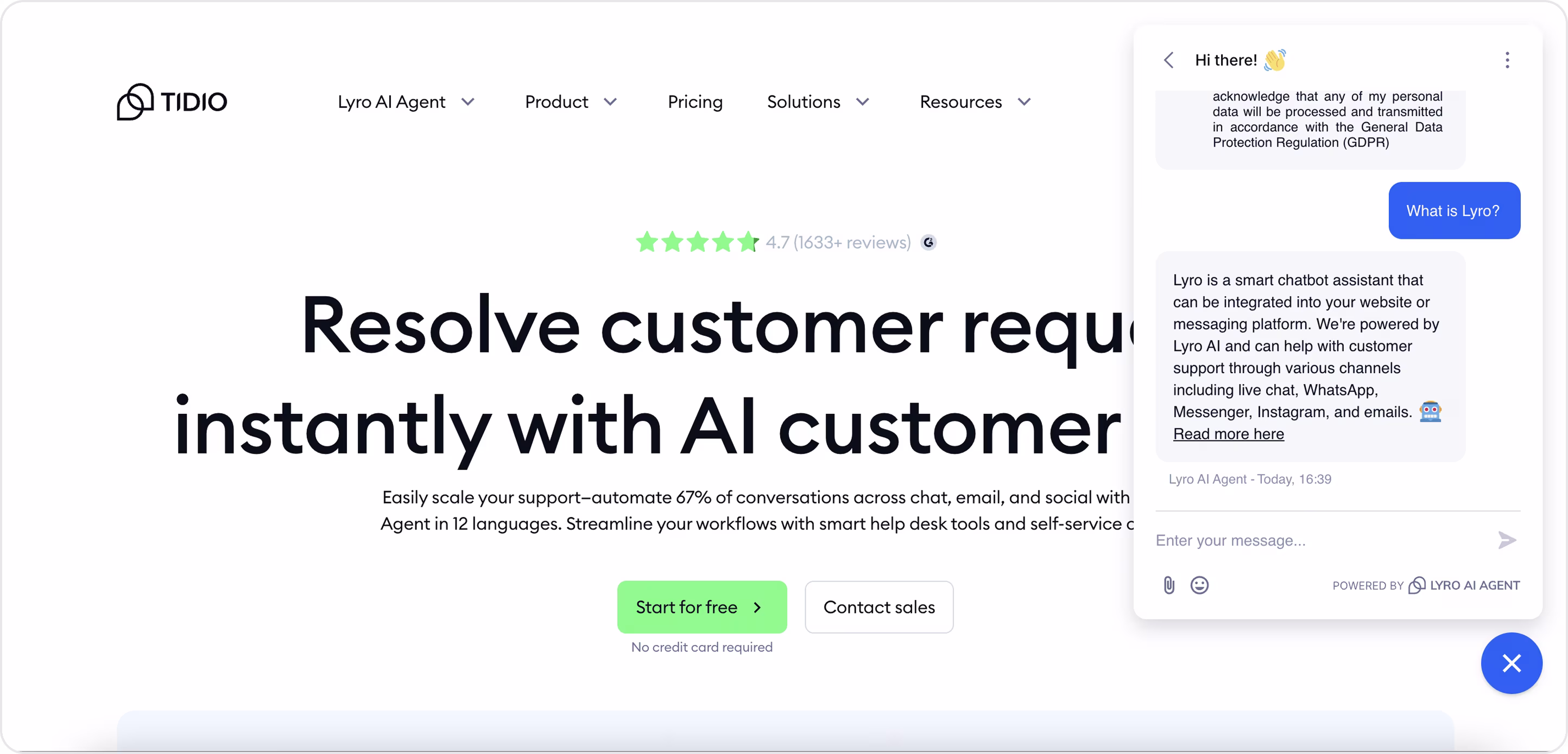 Tidio Chatbot UI