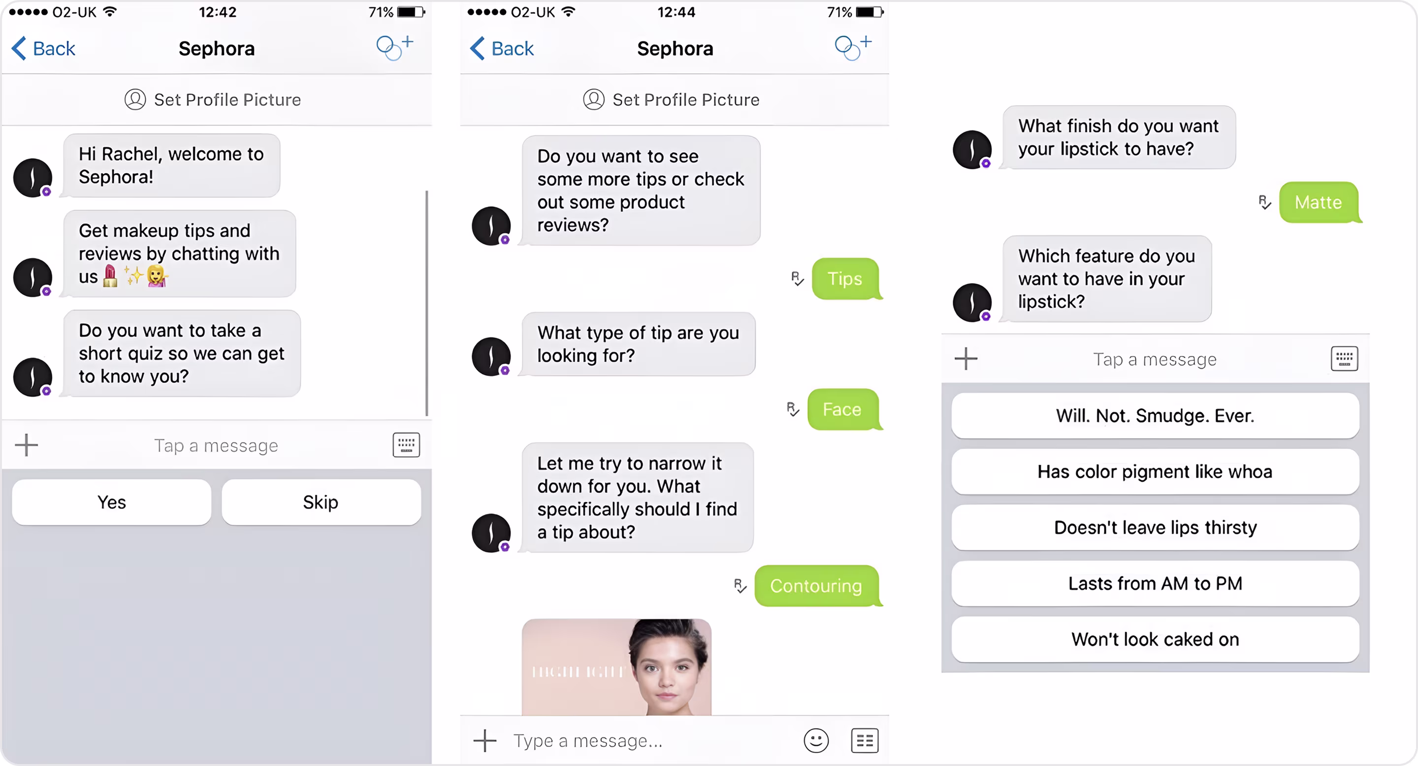 Sephora Chatbot interface design