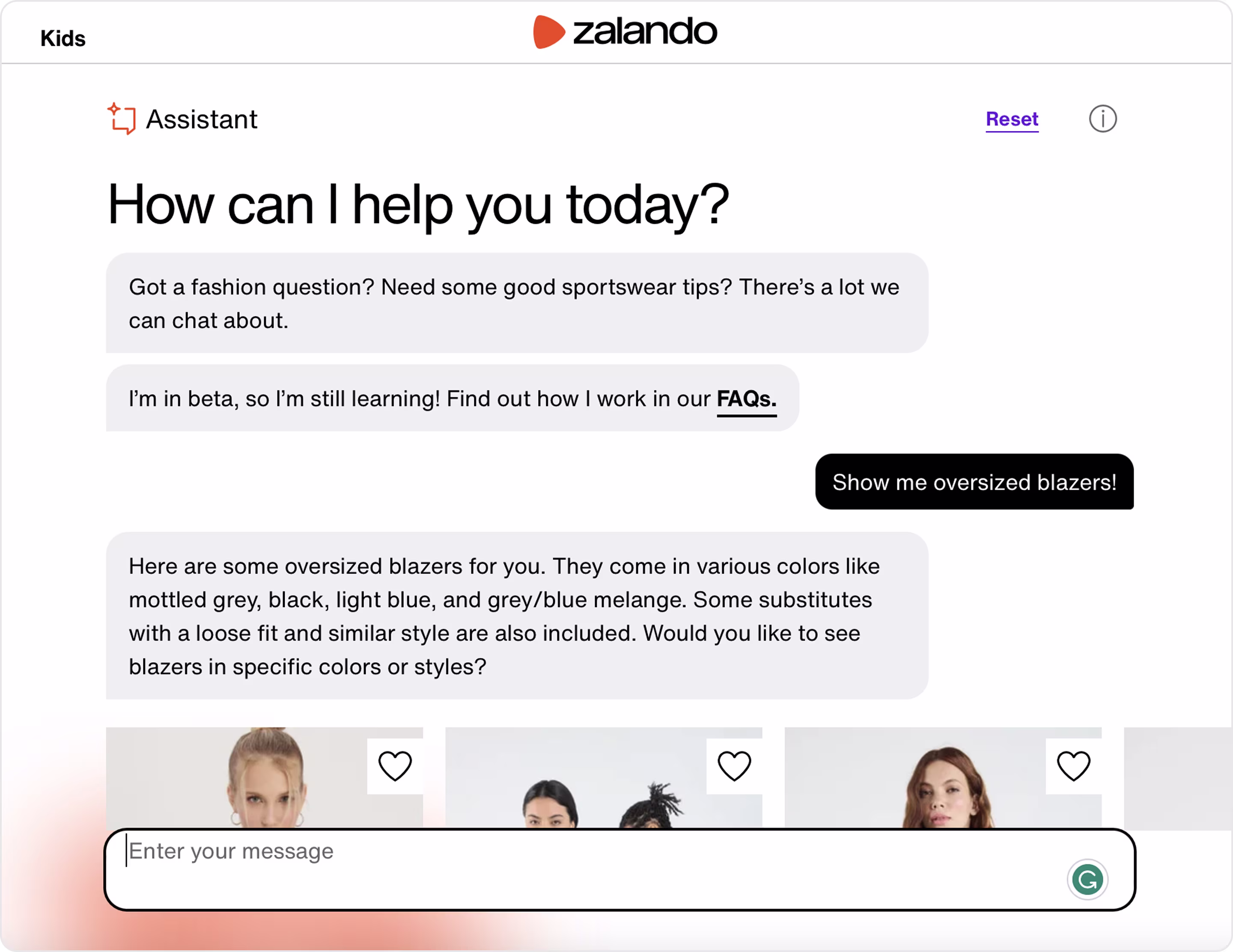 Zalando Chatbot screenshot