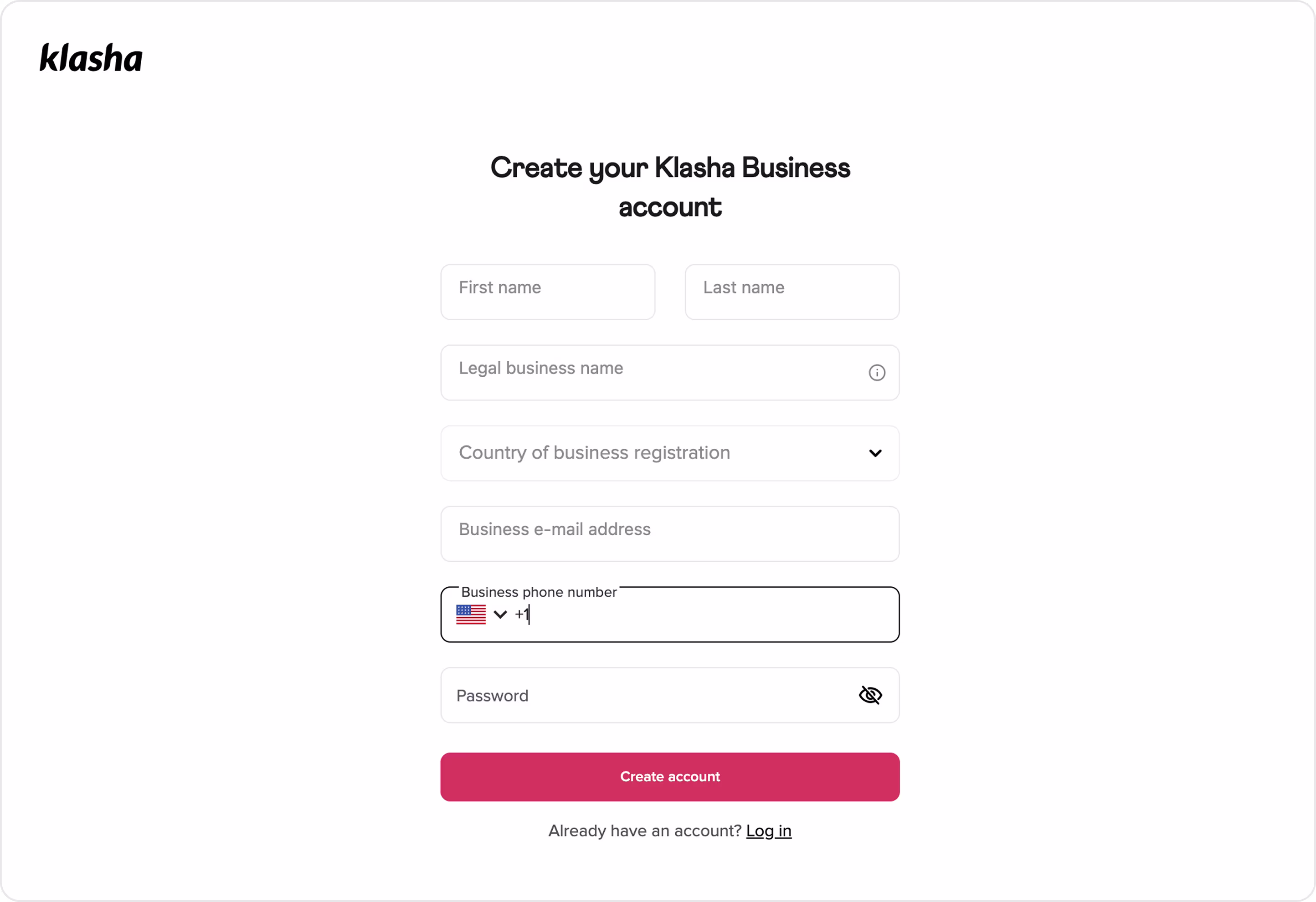 Klasha registration form
