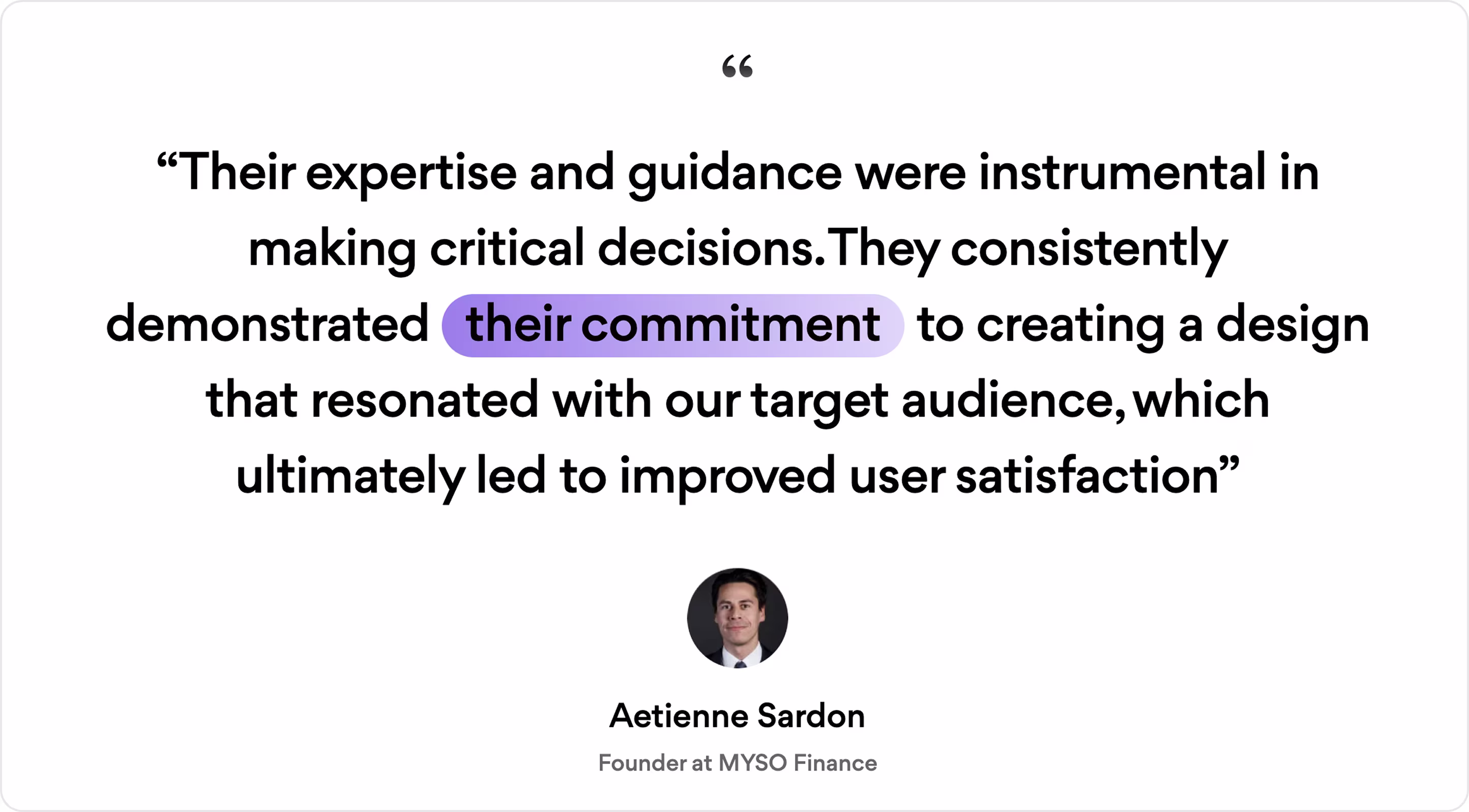 Testimonial from founder at MYSO Finance