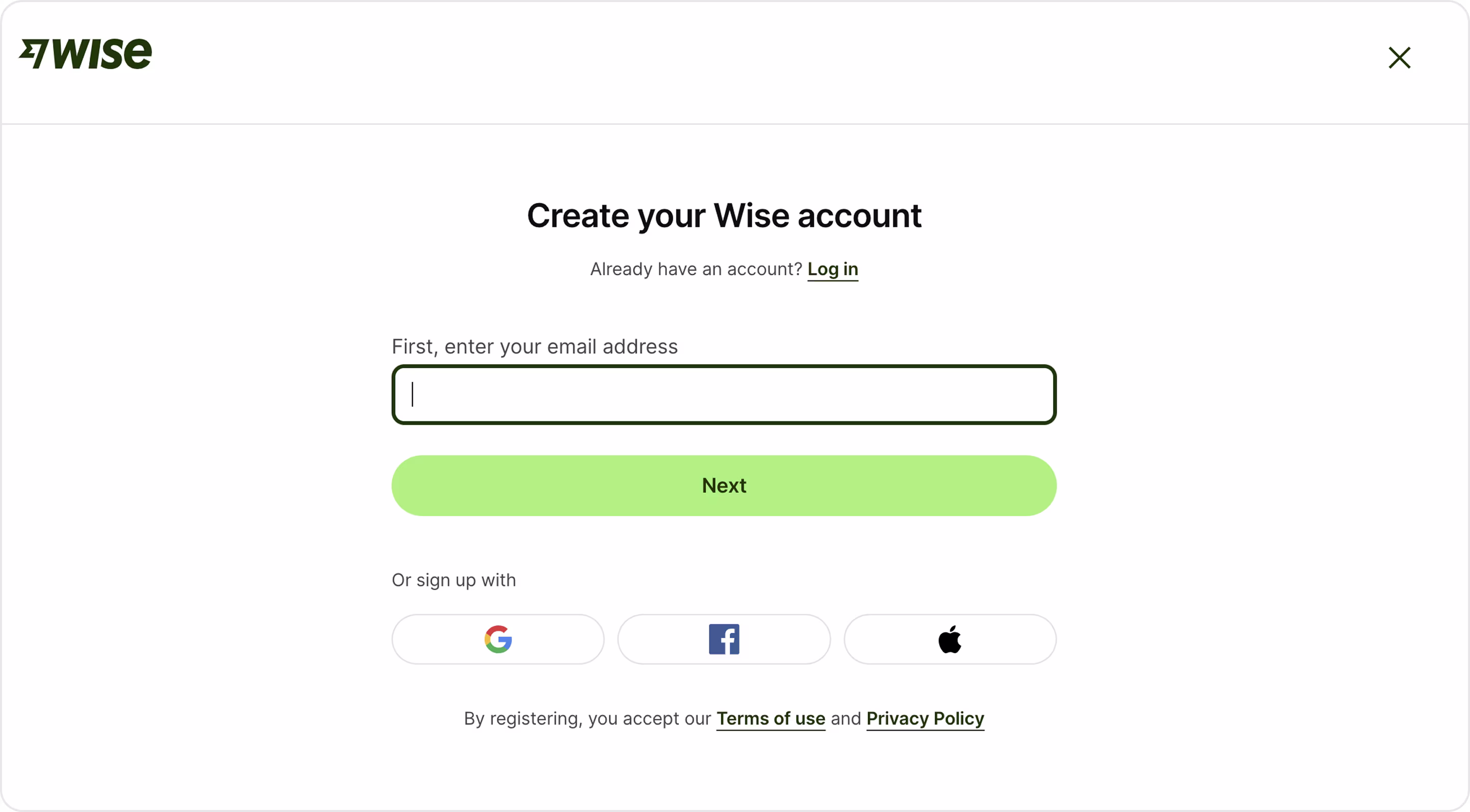 Wise registration form