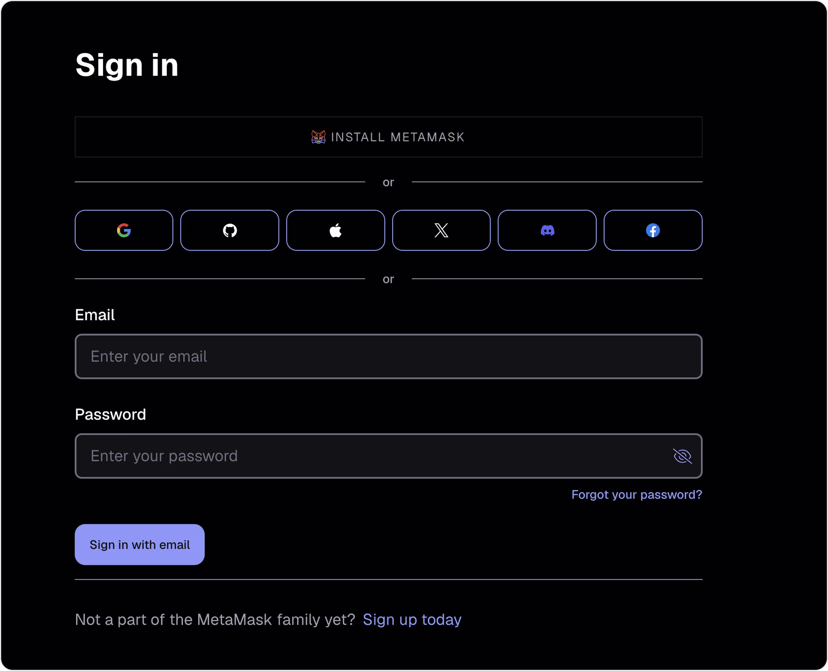MetaMask authentication form
