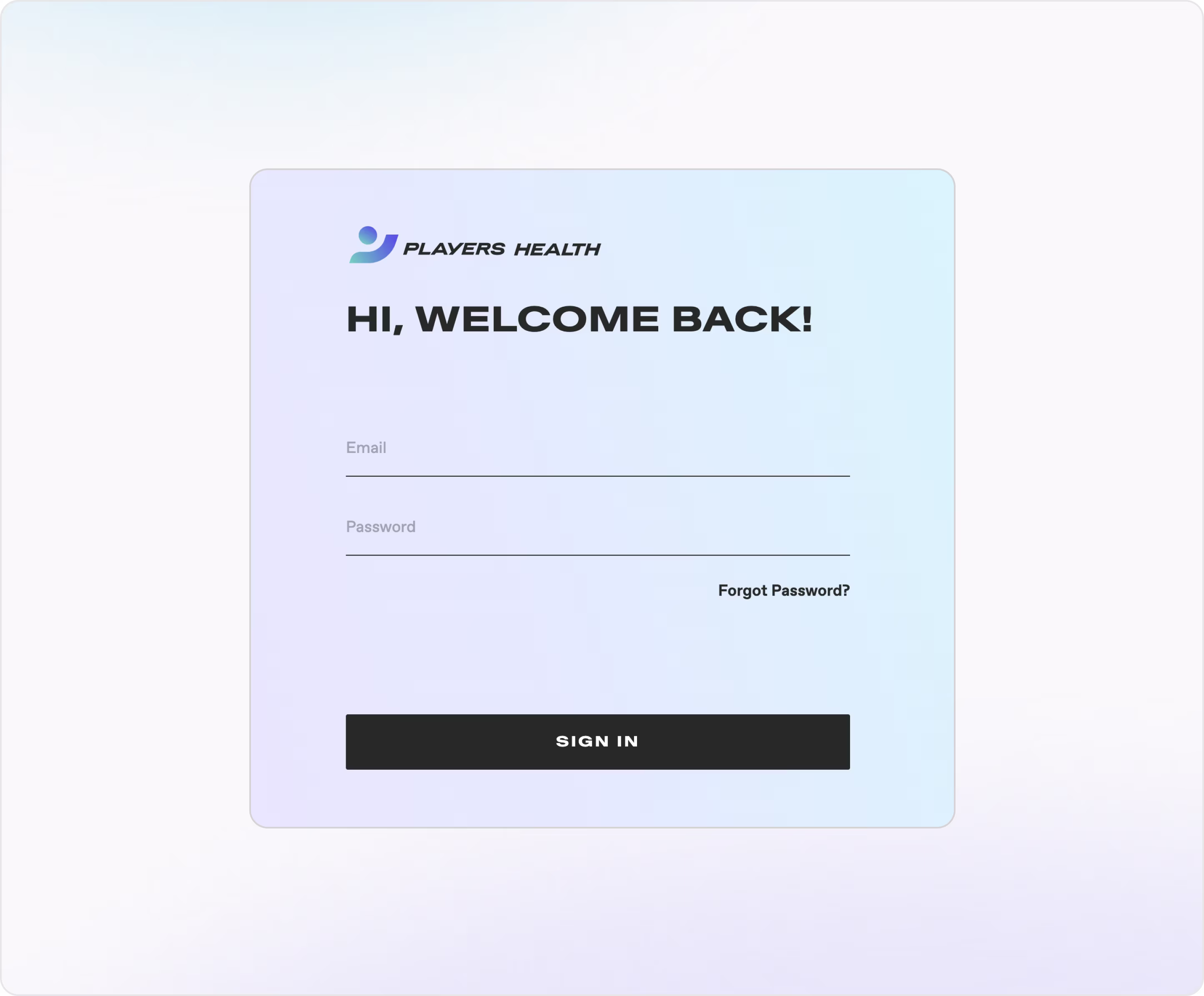 Player’s Health authentication form