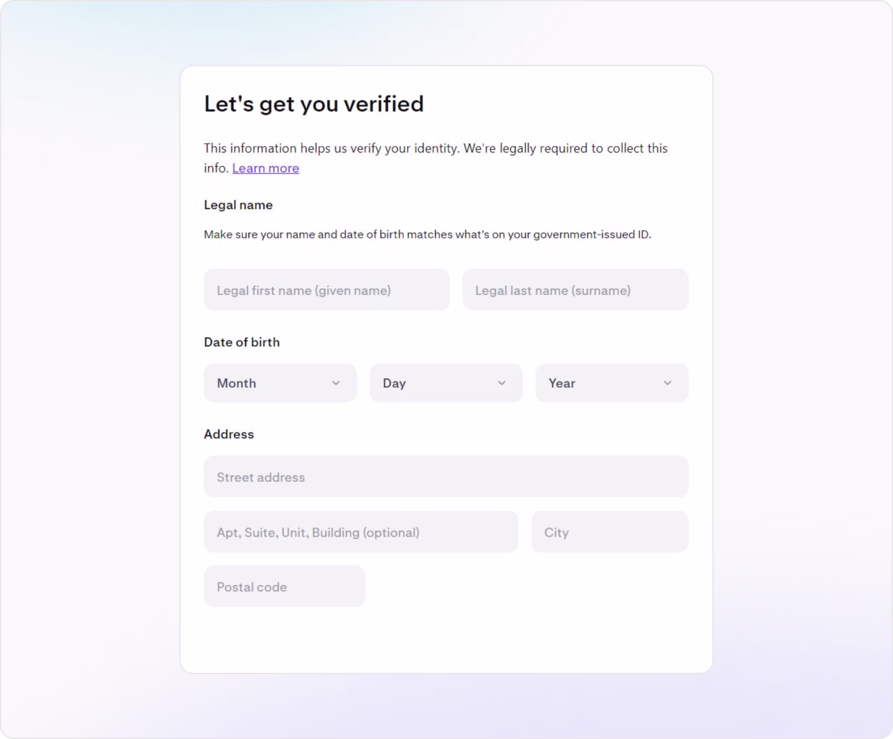 Kraken KYC / KYB / AML form