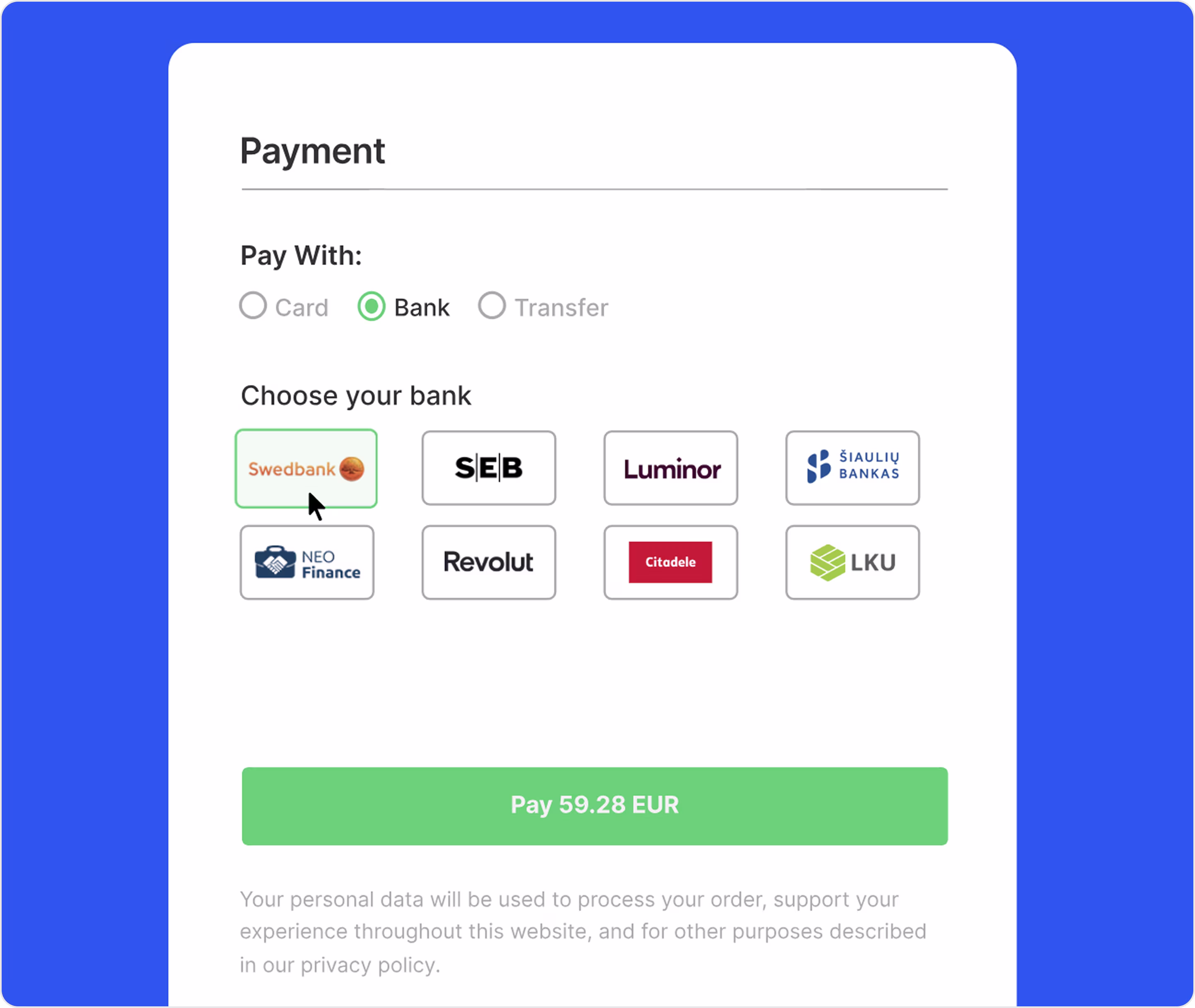 Neopay checkout form