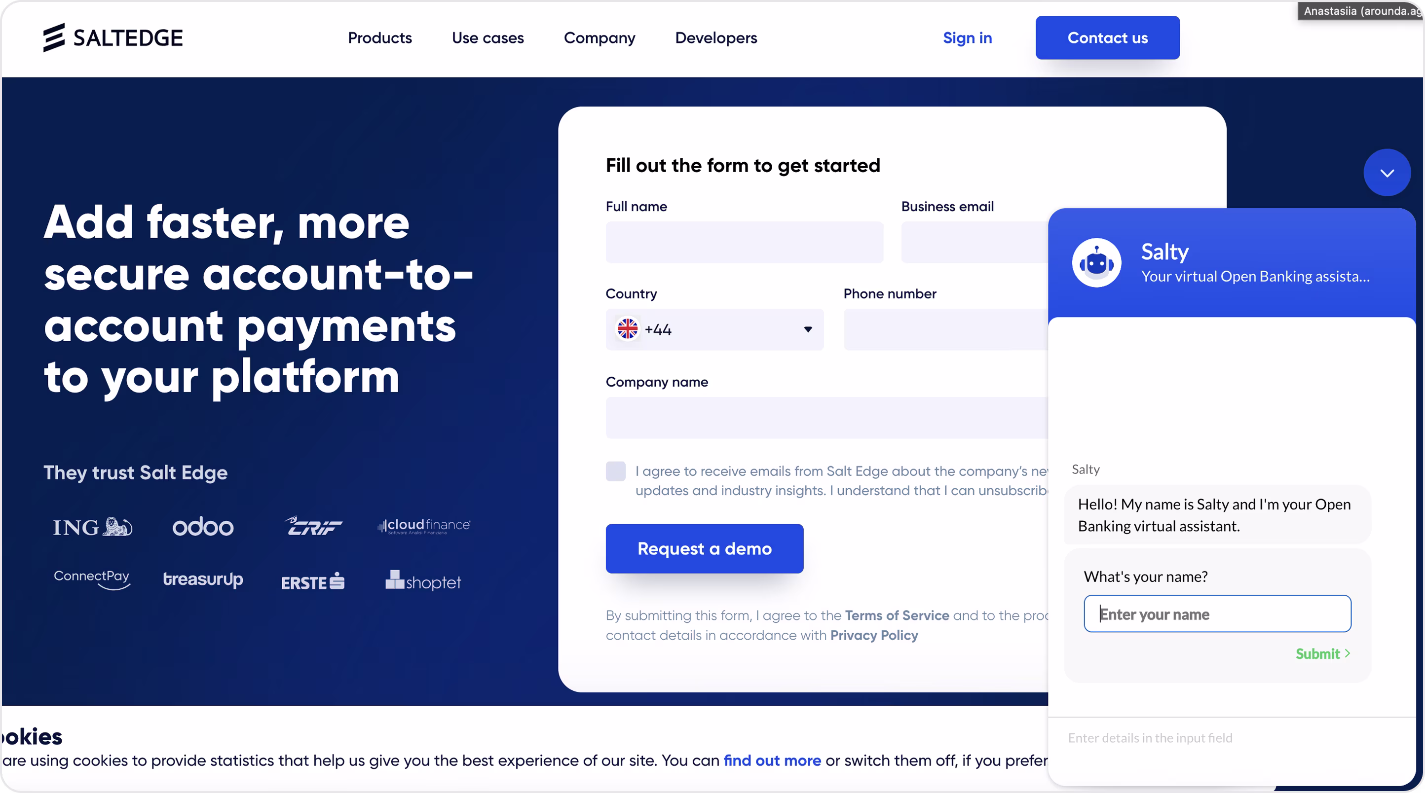 Saltedge support and contact form