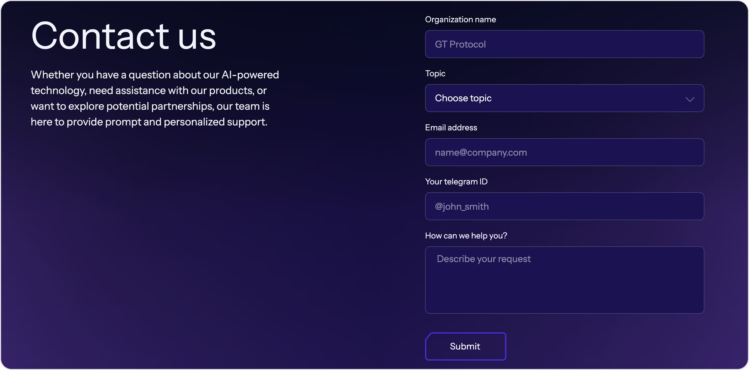 GT Protocol contact and support form