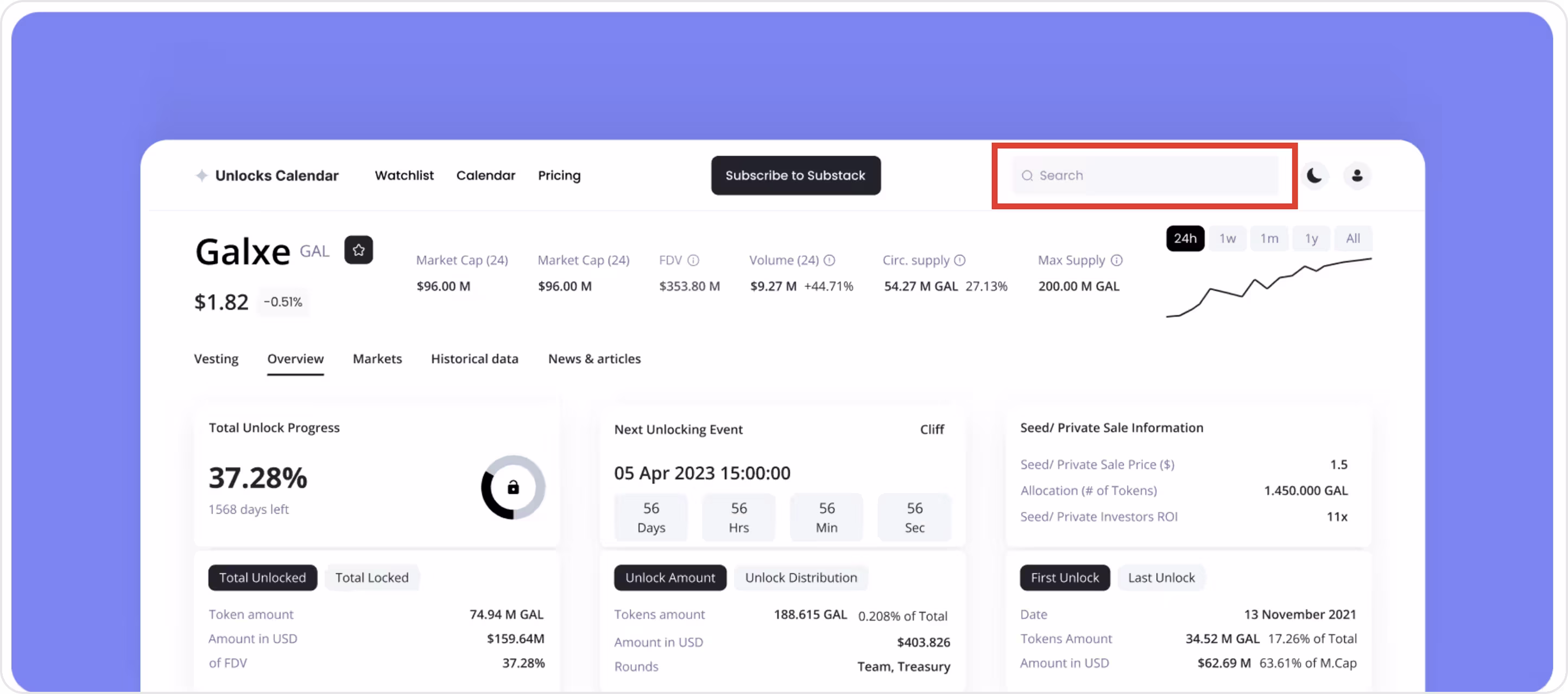 Unlocks Calendar search form