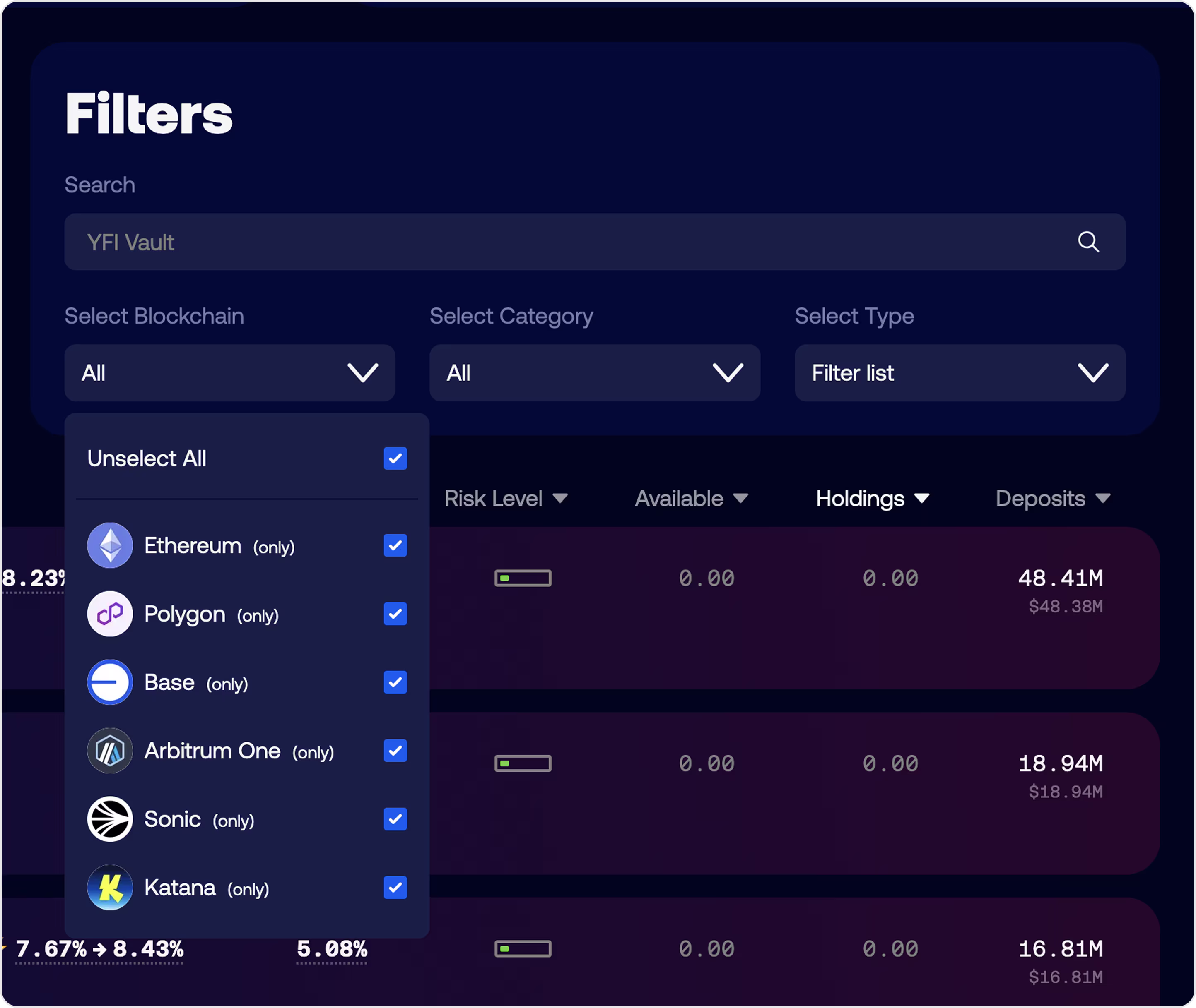 V3 Vaults filter form