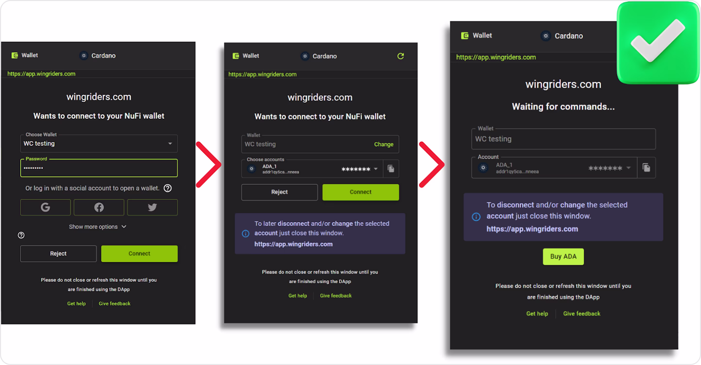 NuFi wallet connect form
