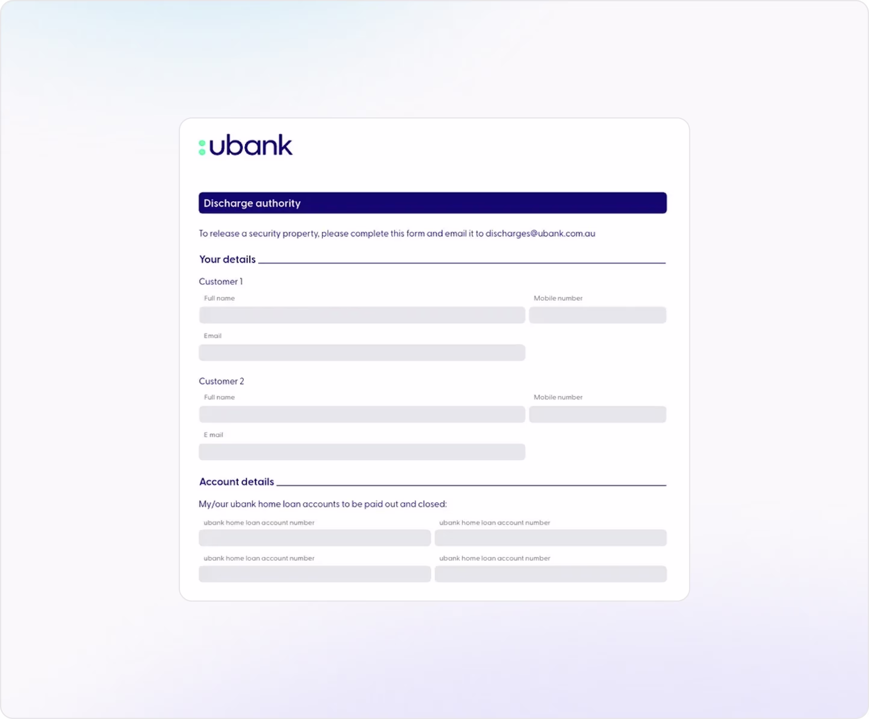 Ubank home-loan discharge authority form