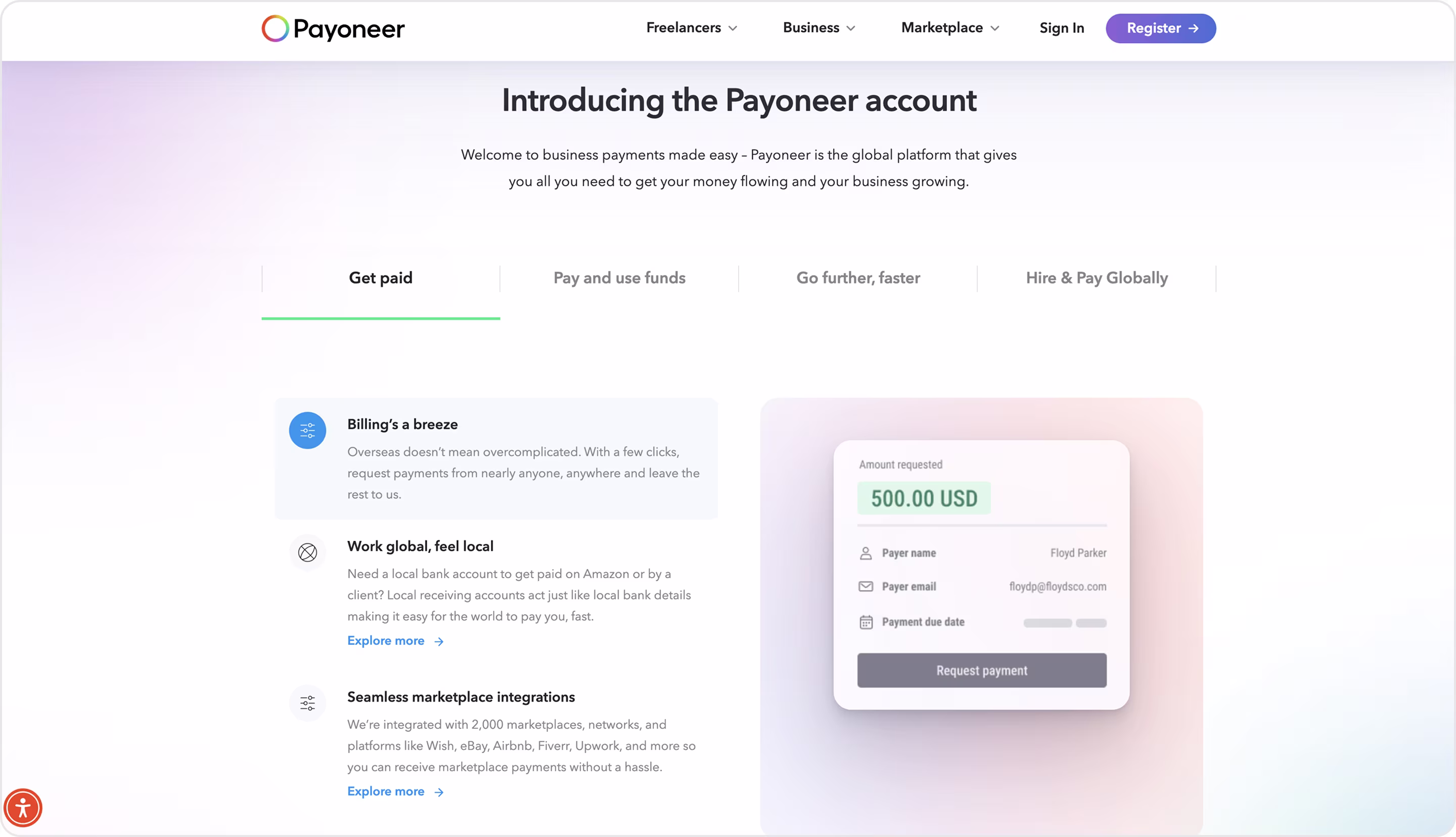 Payoneer website design