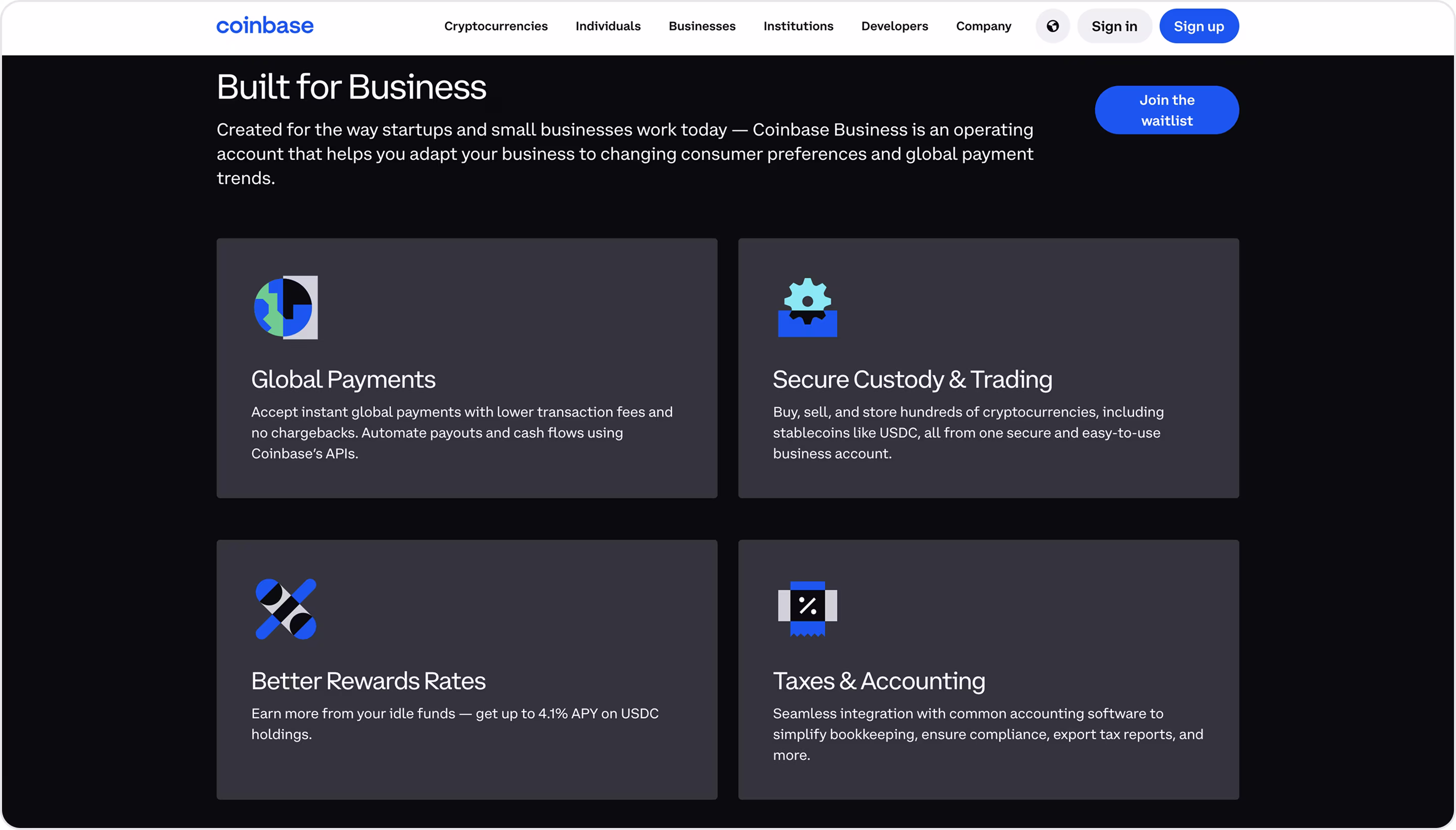 Coinbase Institutional website design