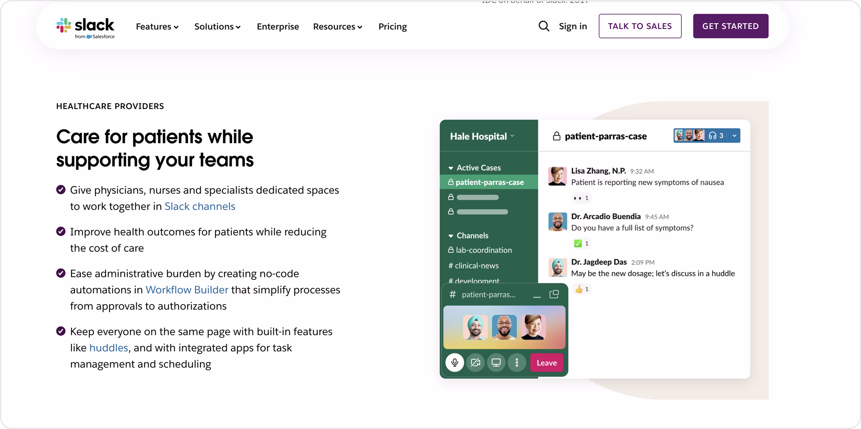 Slack for Health Teams website design
