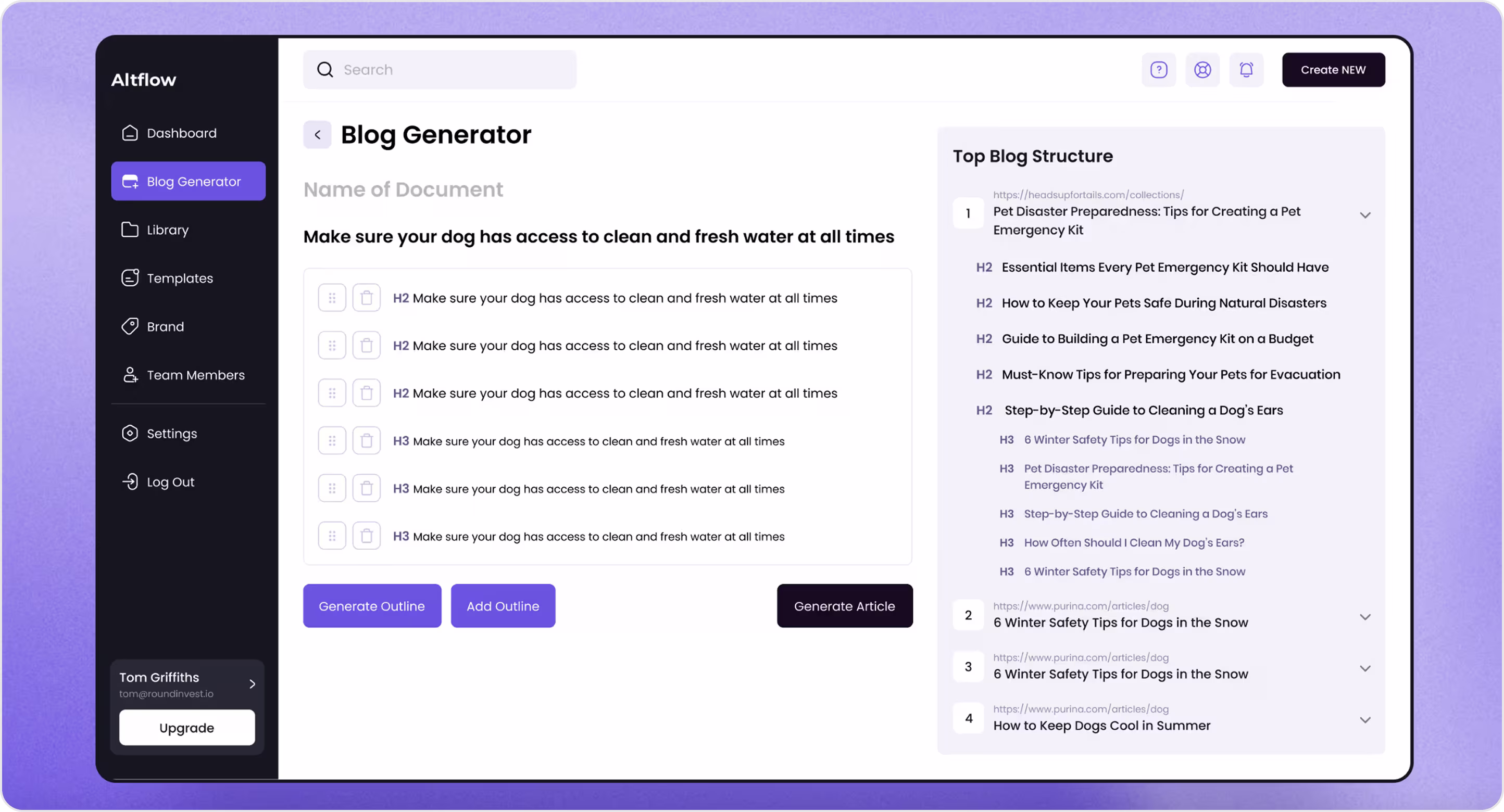 Altflow website design example