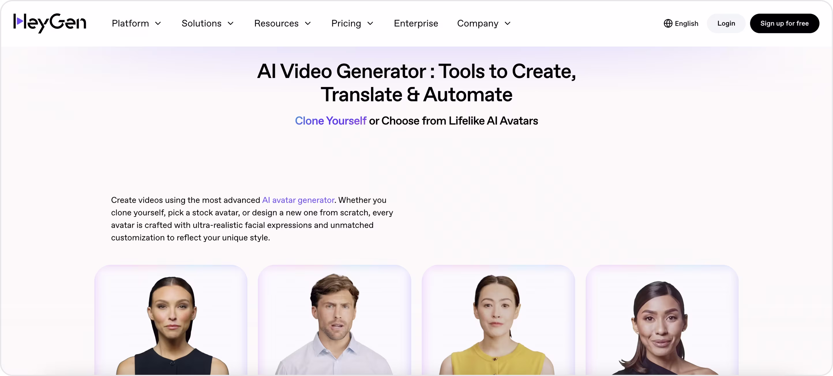 HeyGen website design example
