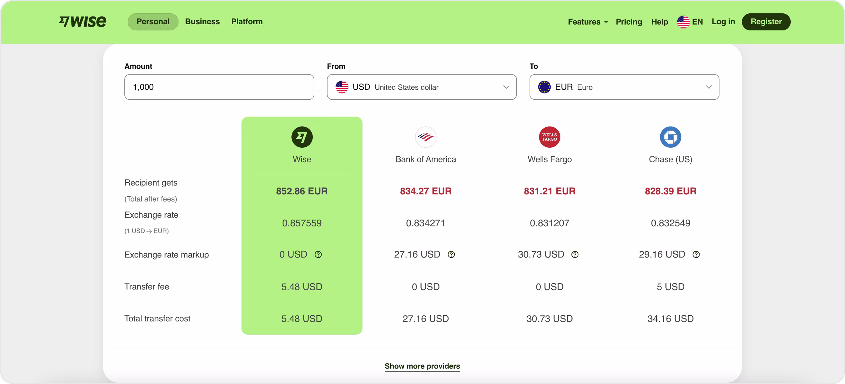 Wise website design example
