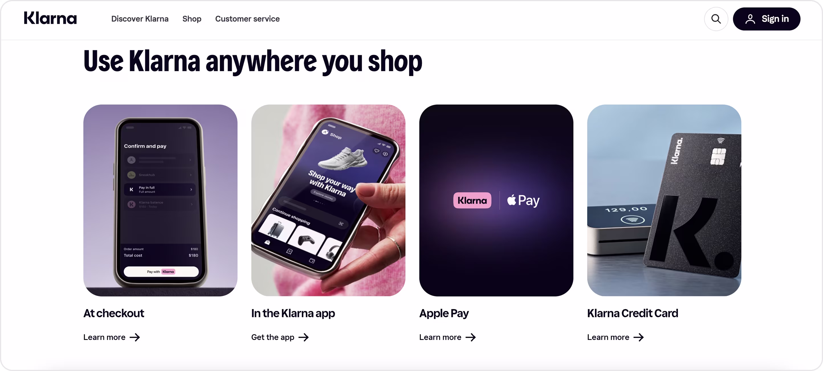 Klarna website design example