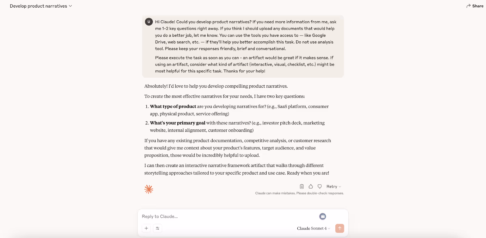 Claude product design example