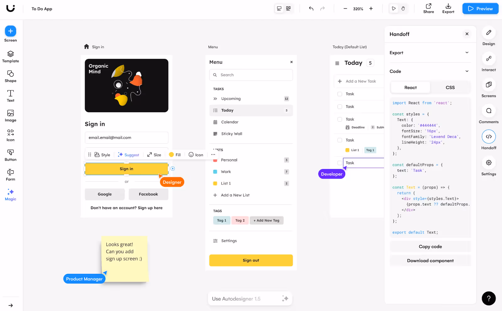 Uizard product design example