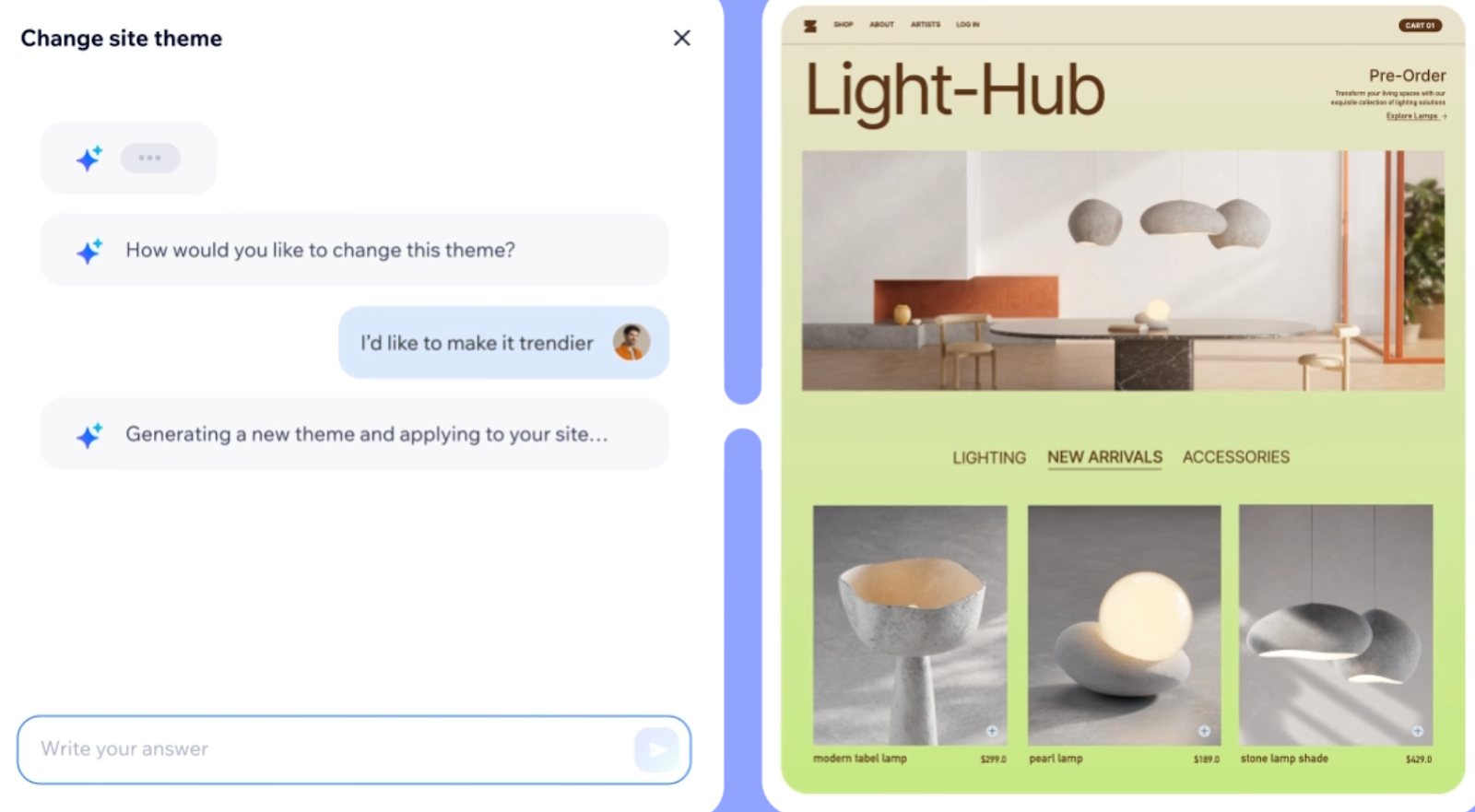 Wix AI product design example